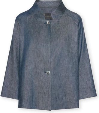 Elena Miro Boxy linnen jas met denim effect - Dames - Zomerjassen - Blauw - XL - Denim - Jassen