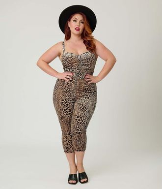 Unique Vintage Plus Size 1950s Cropped Jumpsuit in Leopard Print at Nordstrom, Size 3X