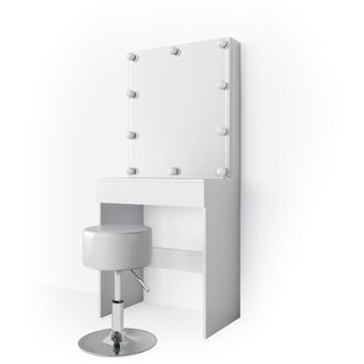 Vicco Tavolo da toeletta Melle, Bianco, 68 cm con illuminazione led e sgabello