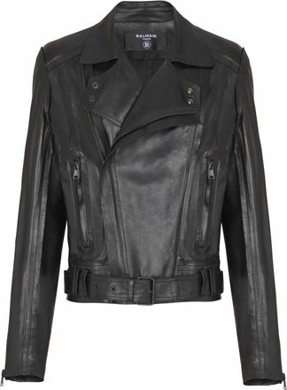Balmain Lichtgewicht lamsvacht leren motorjack - Heren - Leren en Su&egrave;de Jassen - Zwart - S - Jassen