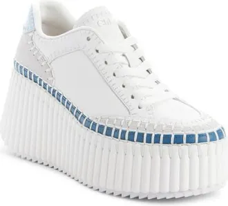 Chlo&eacute; Nama Platform Sneaker in Blue/White at Nordstrom, Size 10Us
