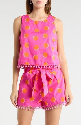 Sugarlips Rosy Polka Dot Taisy Sleeveless Top in Fuchsia-Orange-Dot at Nordstrom, Size X-Large