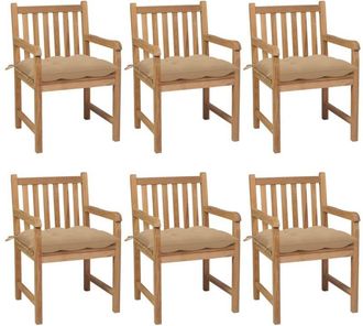 vidaXL Sillas De Jard&iacute;n 6 Uds Madera Maciza De Teca Cojines Beige Vidaxl