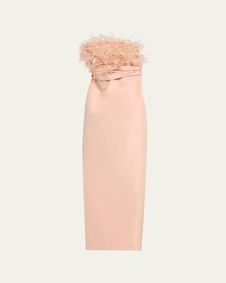 Oscar De La Renta Strapless Dramatic Point Desprit Silk Column Gown