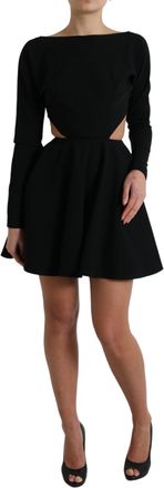 Dolce & Gabbana Womens Black Viscose Cut Out A-Line Long Sleeves Mini Dress Nylon Elastane