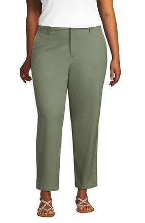 Lands End Mid Rise Classic Straight Leg Chino Ankle Pants in Sage at Nordstrom, Size 26W
