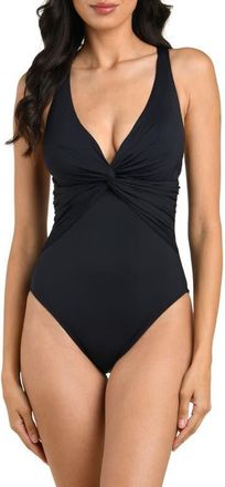 La Blanca Island Plunge One-Piece Swimsuit in Black at Nordstrom, Size 16
