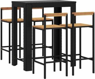 vidaXL Mesa Bar Y Taburetes Jard&iacute;n 5 Pzas Madera Acacia Rat&aacute;n Pe Negro Vidaxl
