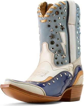 Ariat Womens Superstarz X Toe Western Boots in Something Blue Ivory Pearl, B Medium Width, Size 7.5, by Ariat