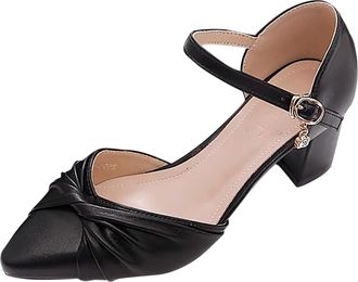 Generic 2026 Women Slippers Sandals Female Summer 2024 Buckle Thick With Pointed High Heels Soft Bottom Middle Heel Shoes (Black, 4.5)