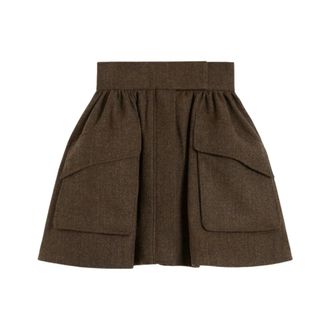 Max Mara Brown Wool Skirt Gathered Front Pockets - female - Max Mara - Short Skirts - Brown - M - Skirts