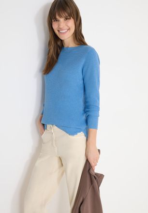 Cecil Strickpullover CECIL, Damen, Gr. XXL (46), cloud blau melange, Strick, Obermaterial: 60% Baumwolle, 40% Viskose, unifarben, l&auml;ssig geschnitten h&uuml;ftbed