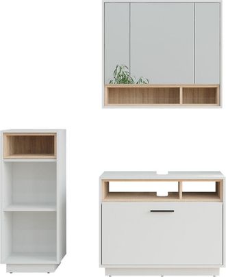 Vicco Conjunto De Muebles De Ba&ntilde;o Beatrice, Blanco/sonoma, 3 Piezas Con Unidad Midi