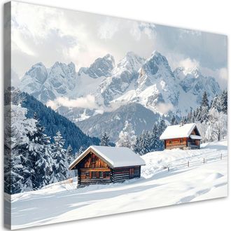Feeby Impresi&oacute;n De Imagen, Paisaje Invernal Nieve Caba&ntilde;as Monta&ntilde;a, 120x80