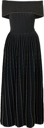 Carolina Herrera Off-shoulder midi-jurk met geborduurde kralen - Zwart