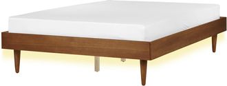 Beliani Cama Moderna 140 X 200 Cm Con Somier De L&aacute;minas Sin Cabecero Led Madera De Fresno Marr&oacute;n Toucy