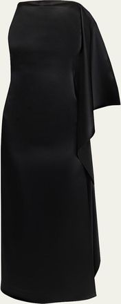 Courr&egrave;ges High-Neck Draped Satin Midi Dress