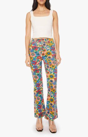 Mother High Waisted Weekender Skimp Flared Jeans In Track And Flower Fields