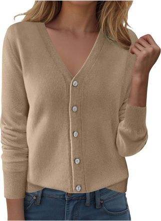 Generic Cardigans for Women UK V Neck Button Down Womens Knit Cardigan, Long Sleeve Soft Sweater with Multiple Colors for Casual, Office, Cardigans for Women 