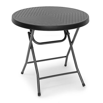 Relaxdays Relaxdays - Mesa Terraza Plegable Bastian, Redonda, 74 X 80 X 80 Cm, Efecto Rat&aacute;n, Para Exterior, Mesita Jard&iacute;n, Negro