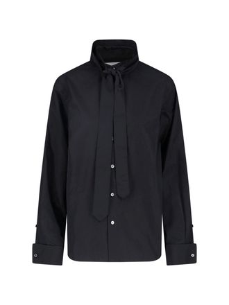sacai Black Satin Poplin Shirt With Adjustable Tie And Buttoned Cuffs