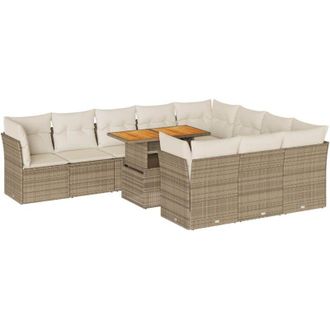 vidaXL Set De Sof&aacute;s De Jard&iacute;n 11pzas Con Cojines Rat&aacute;n Sint&eacute;tico Beige Vidaxl