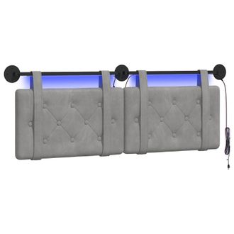vidaXL Cabecero Colgante Con Luz Led Gris Claro Terciopelo Vidaxl