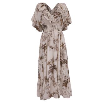 Sandro Sandro Printed Midi Dress with Ruffles in Multicolor Viscose