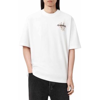 AllSaints Valen Oversize Floral Logo Graphic T-Shirt in Ashen White at Nordstrom, Size X-Small
