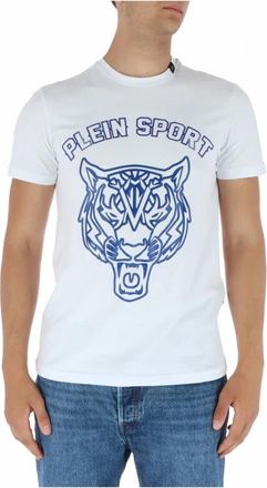 Plein Sport Tiger Head TShirt Casual Style - Heren - Sportshirts - Wit - S - Katoen - Fitness