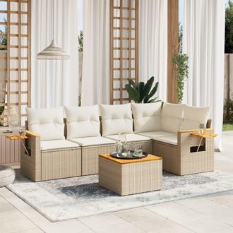 vidaXL Juego De Sof&aacute;s Jard&iacute;n Con Cojines 6 Pzas Rat&aacute;n Sint&eacute;tico Beige Vidaxl