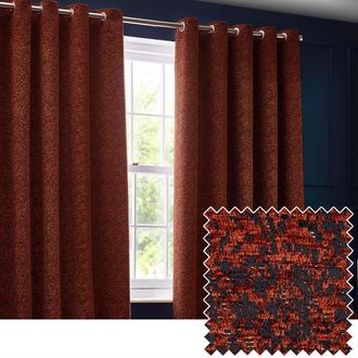 Riva Paoletti Galaxy Velvet Chenille Eyelet Curtain Pair in Copper | Size: 229 cm width x 229 cm drop