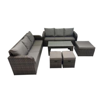 Fimous 3 Seater Sofa Coffee Table with 3 Footstools Dark Grey Mixed