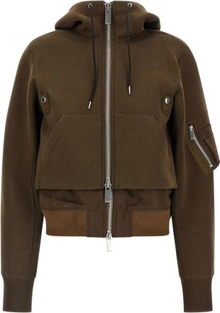 sacai Sponge Double-Layer Bomberjack - Dames - Bomber jackets - Bruin - M - Katoen - Jassen