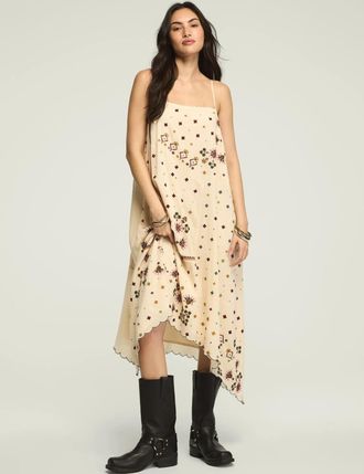 Lucky Brand Womens Contrast Embroidered Mix Midi