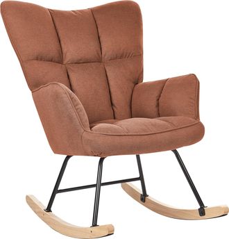 Beliani Silla Mecedora De Poli&eacute;ster Marr&oacute;n Negro Madera Clara Patas De Madera Oulu