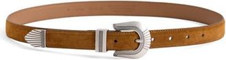 Madewell Suede Western Buckle Belt in Warm Chesnut at Nordstrom, Size X-Large