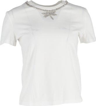 Maje Embellished-Neck T-shirt in White Cotton