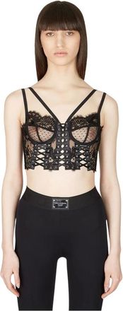 Dolce & Gabbana Tops, Dames, Zwart, L, Katoen, Floral Lace Bralette Top