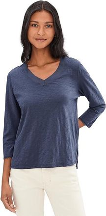 Mod-o-doc 3/4 Sleeve Wide V-Neck Boxy T-Shirts Womens Clothing Sailor Blue : LG (US 12-14), Cotton