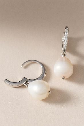 Nadri Madrid Freshwater Pearl Drop Hoop Earrings