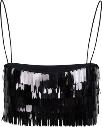 Self Portrait Womens Cropped Sequin Top Black Polyester Tops