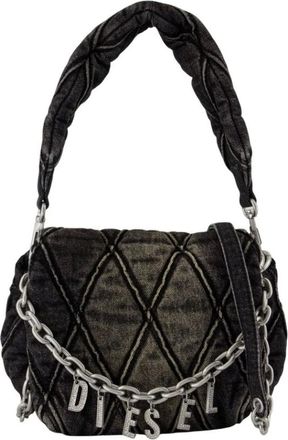 Diesel Shoulder Bags, female, Black, Size: ONE SIZE Black Cotton Small Shoulder Bag