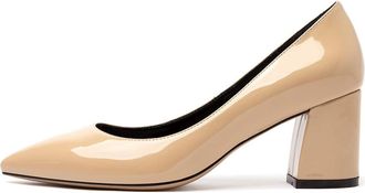 Castamere Womens Leather Lining Block Heels Pointed Toe Slip-On Court Shoes 2.4IN Mid-Heel Beige Nude Patent Pumps UK 10