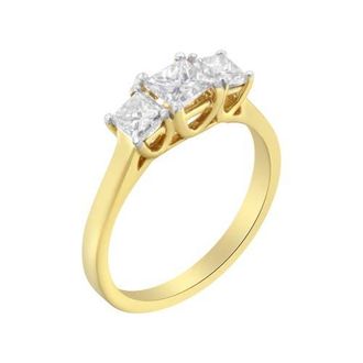 House of Brilliance 10K Yellow Gold Princess-Cut Diamond Three Stone Band Ring at Nordstrom, Size 6.5