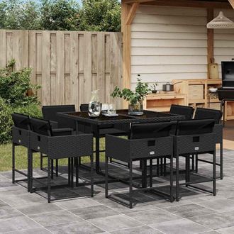 vidaXL Set De Comedor De Jard&iacute;n 9 Pzas Y Cojines Rat&aacute;n Sint&eacute;tico Negro Vidaxl