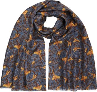Oliver Brown Flying Pheasant Scarf - Wool / Silk Blend - Brown