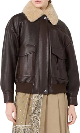 Max Mara Leren Bomberjack - Dames - Bomber jackets - Bruin - 2XS - Leer - Jassen