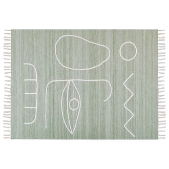 Beliani Alfombra Verde Claro Blanco 140 X 200 Cm Poli&eacute;ster A Mano Abstracto Borlas Yavu
