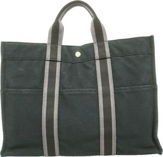 Herm&egrave;s Black Canvas Tote Bag (Pre-Owned)